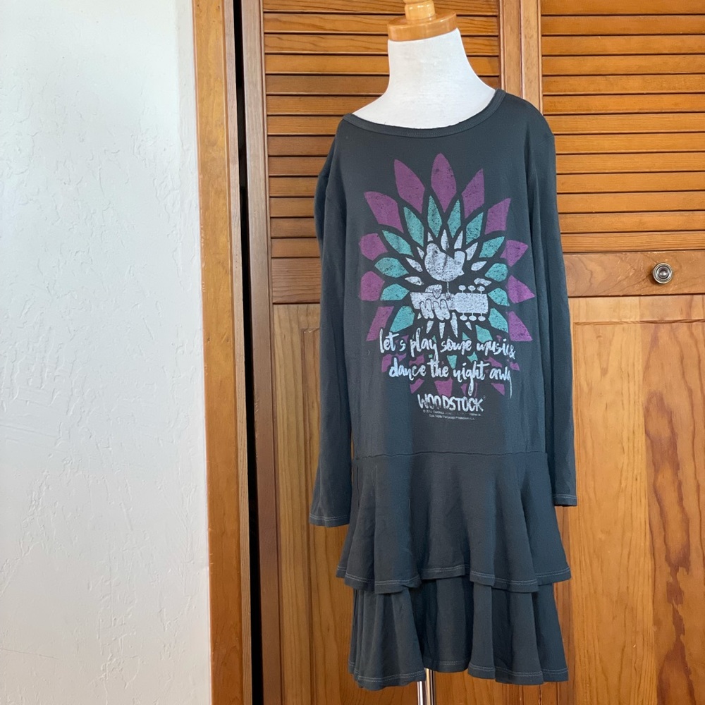 Rowdy Sprout | Charcoal Woodstock Ruffle Dress | 6